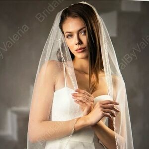 pearl/beaded trim glittery cathedral veil